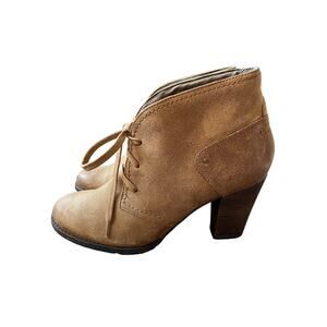 Clarks 10 Sashlin Sue $149 Lace Up Leather Granny Boot Tan Brown Ankle Bootie